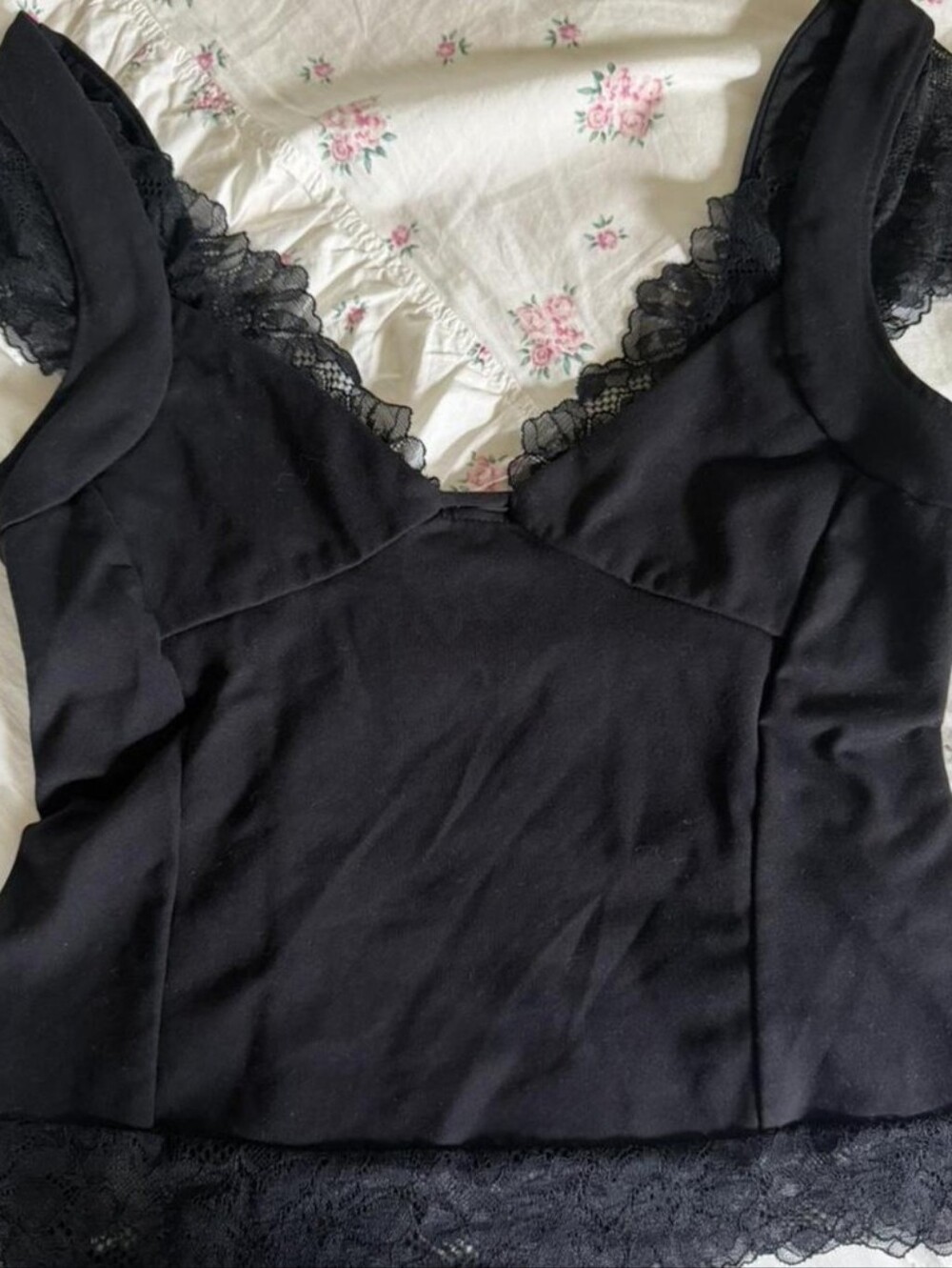 Free People Intimately Black Lace Trim Camisole Top